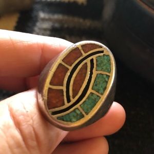 Men’s Southwest hummingbird turquoise coral Inlay